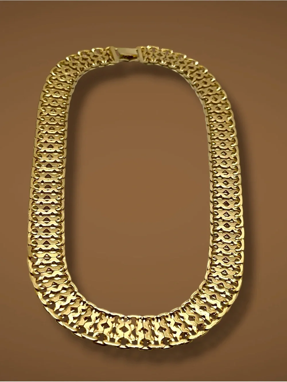 Vintage Unsigned Monet Gold Tone Statement Runway Choker Collar Necklace